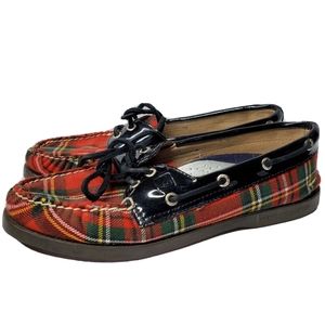 Sperry Top-Sider Boat Shoes Womens Size 6.5 - Red Polo Plaid Lace Up Comfort